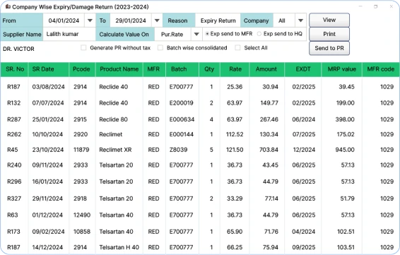 Product screenshot of retail pharma erp and retail pos for returns management