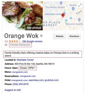 google my business listing for restaurant