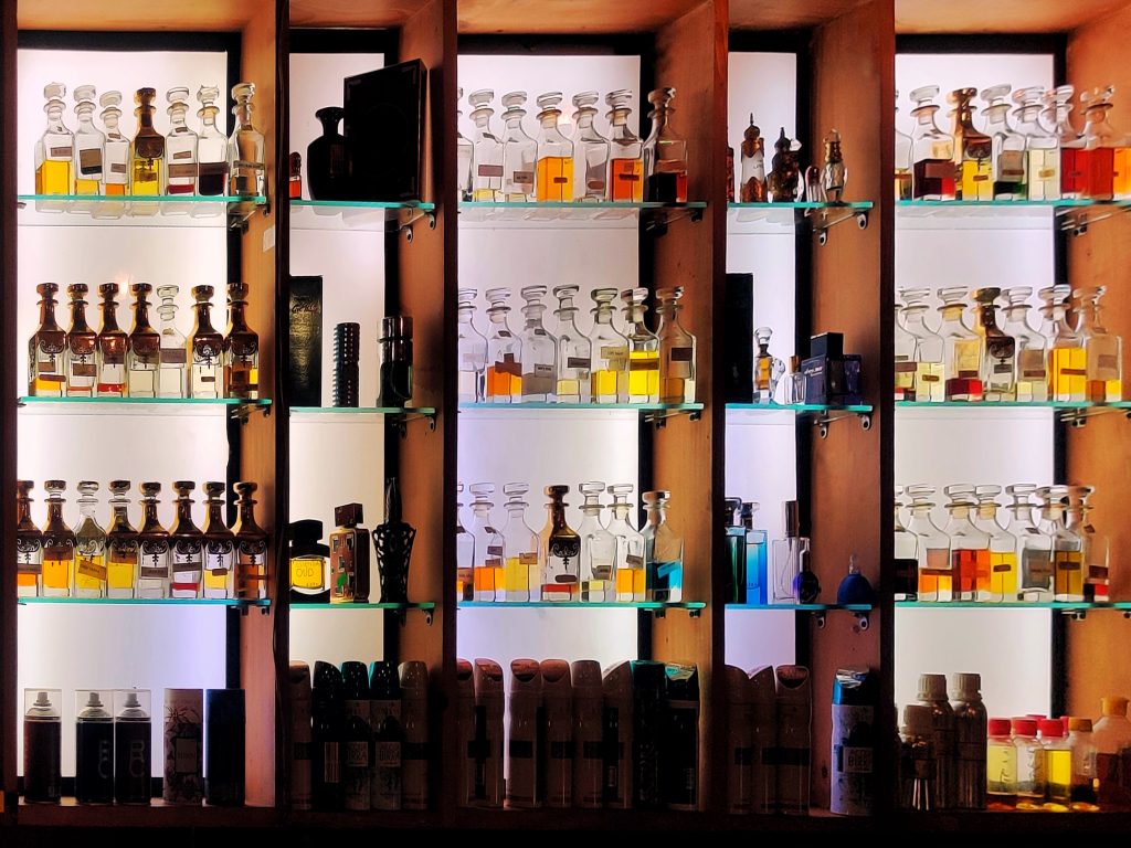 A rack of different liquors at a restobar