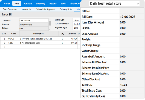 Image shows the billing screen of Retail Cloud POS solution and how easy billing is done