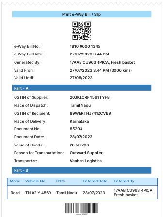 e-Way bill sample