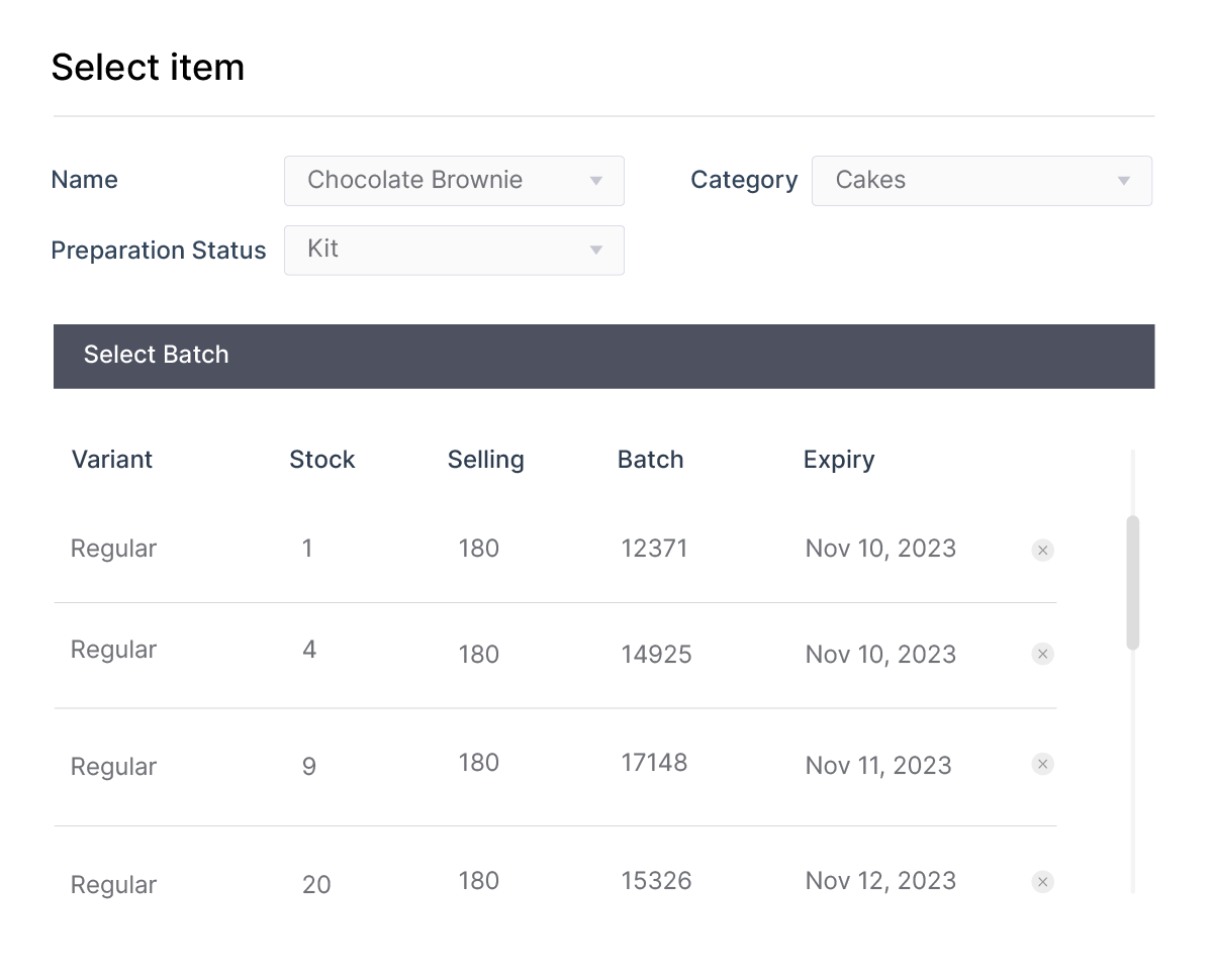Manage inventory in batches