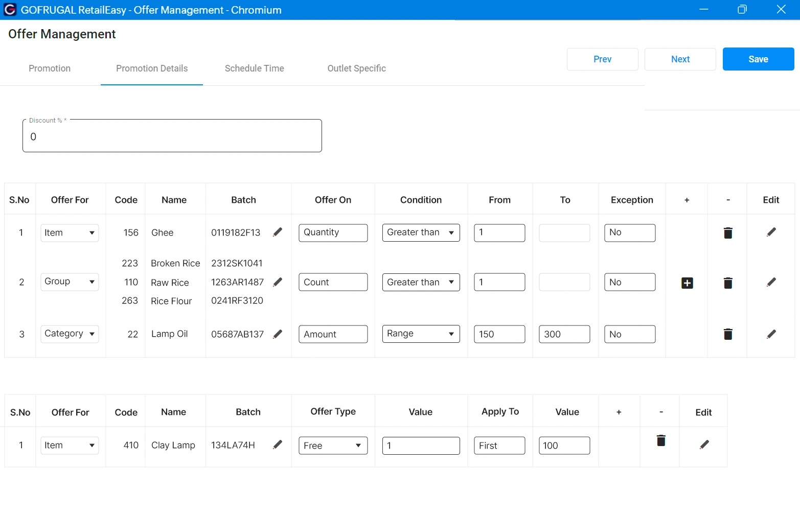 Centralized offers, gift vouchers and coupons with supermarket ERP