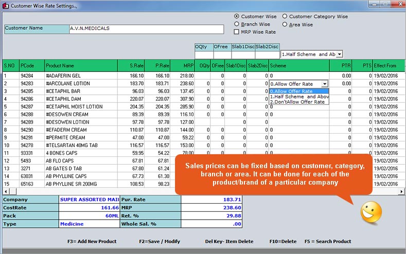 Customer-wise rate settings