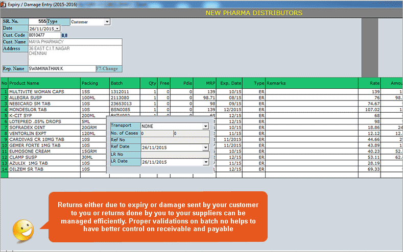 Expiry and damage entry