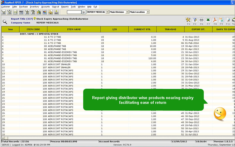 Distributor wise expiry report